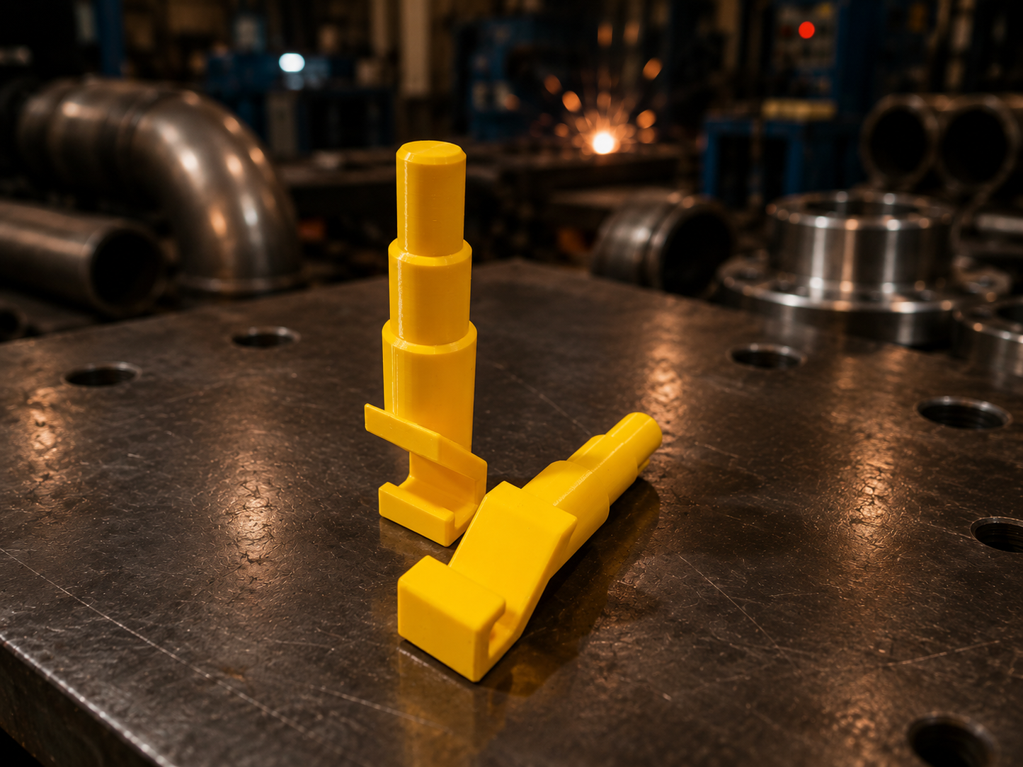 Long dowel pins for a flange fit